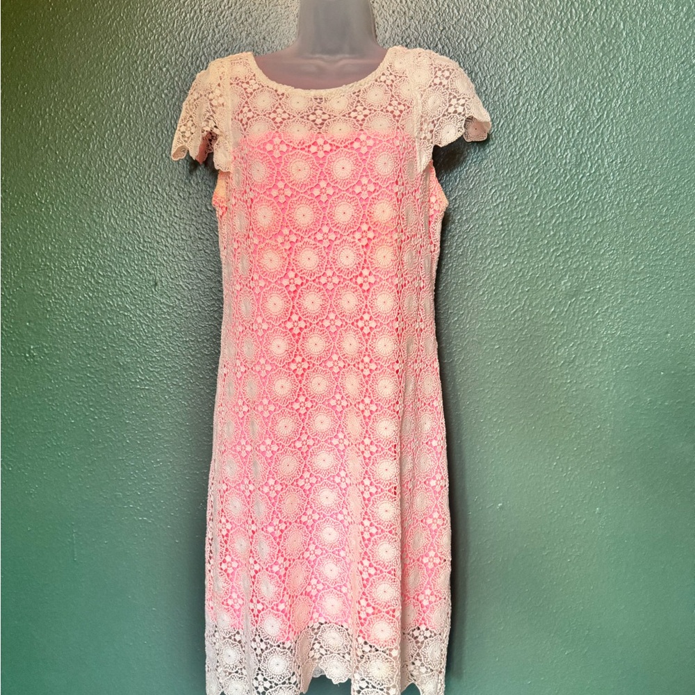 Linda de Morrer Lace overlay capsleeved sheath dress Sz 6/8